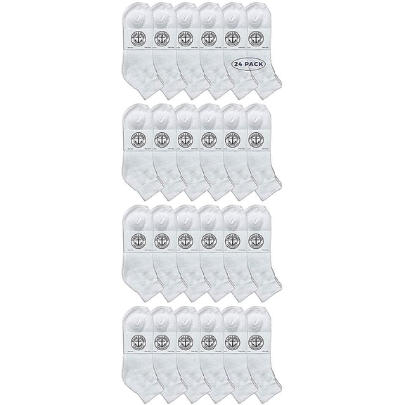 24 Pairs Of SOCKS'NBULK Wholesale Kids Mid Ankle Socks, Cotton Bulk Sport Ankle Socks Size 6-8 (White)