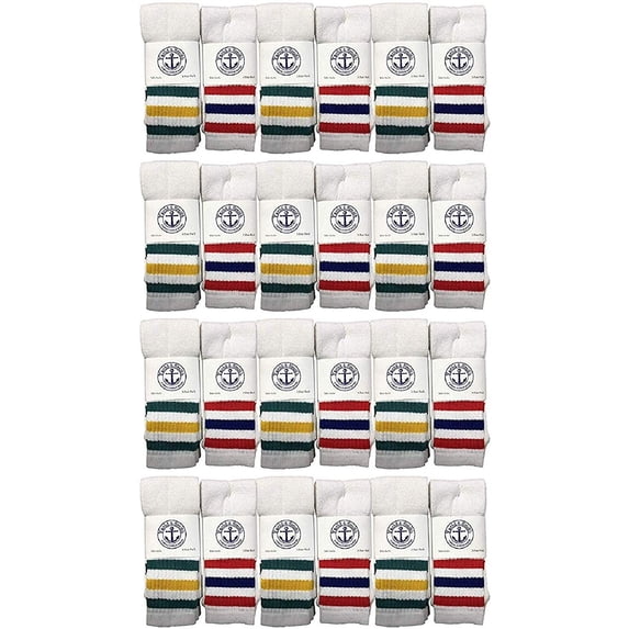 24 Pairs Of Yacht & Smith 17 Inch Wholesale Kids Tube Socks, Childrens Cotton Referee Sport Socks Size 6-8 (6-8 White w/Stripes)