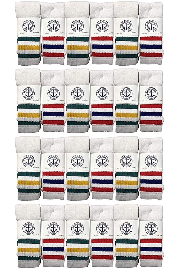 24 Pairs Of Yacht & Smith 26 Inch Wholesale Women's Tube Socks, Women's Cotton Referee Sport Socks Size 9-11 (White w/Stripes)