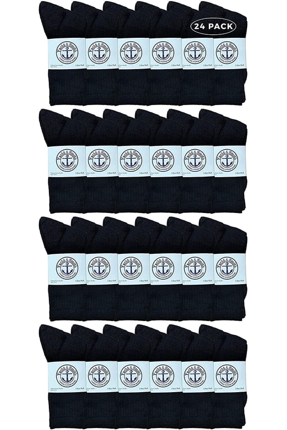 24 Pairs Of Yacht & Smith Wholesale Bulk Womens Crew Socks, Cotton Sport Athletic Socks - Size 9-11 (Black)