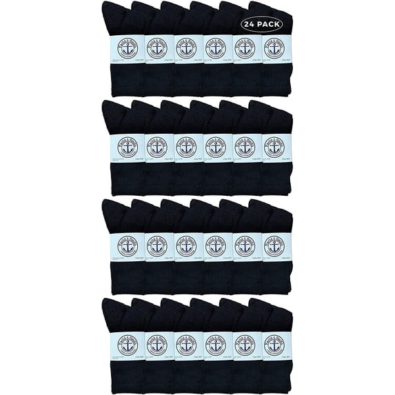 24 Pairs Of Yacht & Smith Wholesale Bulk Womens Crew Socks, Cotton Sport Athletic Socks - Size 9-11 (Black)