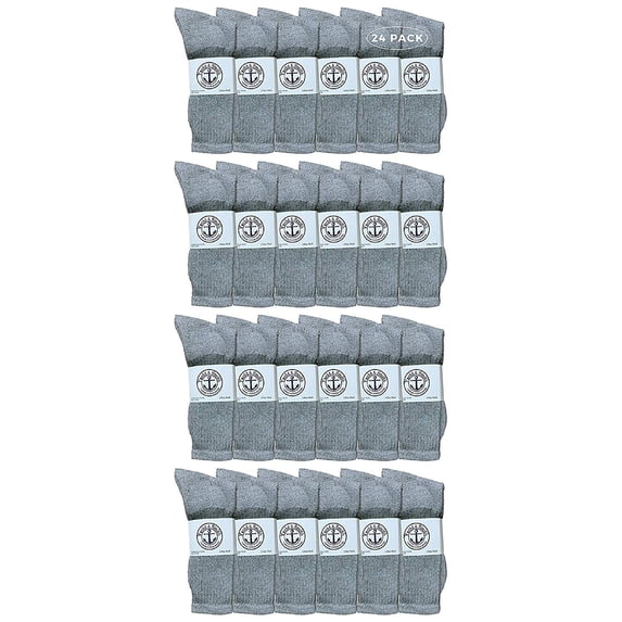 24 Pairs Of Yacht & Smith Wholesale Kids Crew Socks, Childrens Cotton Casual Crew Socks Size 4-6 (Gray)