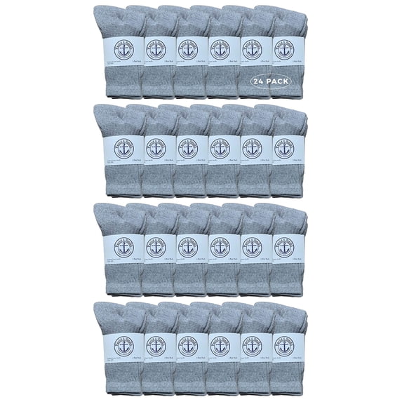 24 Pairs Of Yacht & Smith Wholesale Kids Crew Socks, Childrens Cotton Casual Crew Socks Size 6-8 (Gray)