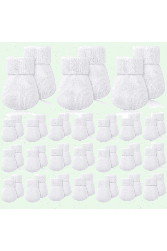 24 Pairs Premature Baby Gloves, Newborn Scratch-Free Solid White Mittens for Boys and Girls