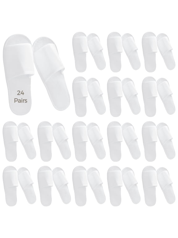 24 Pairs Spa Disposable Slippers, White Soft Plush Open Toe Non-Slip Slippers for Hotel, Spa, and Hospitality Unisex