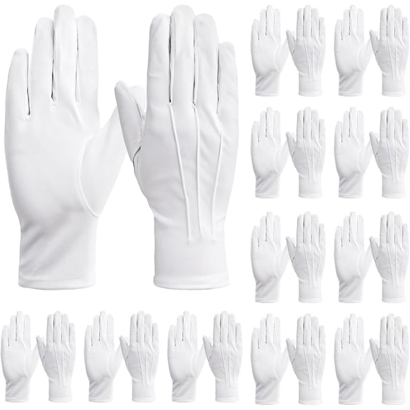 24 Pairs White Ceremonial Gloves, L Size Full Finger Polyester Uniform Gloves for Honor Guard and Parade, Formal Security and Driving Gloves for Men and Women, Classic Three Seam Design Style