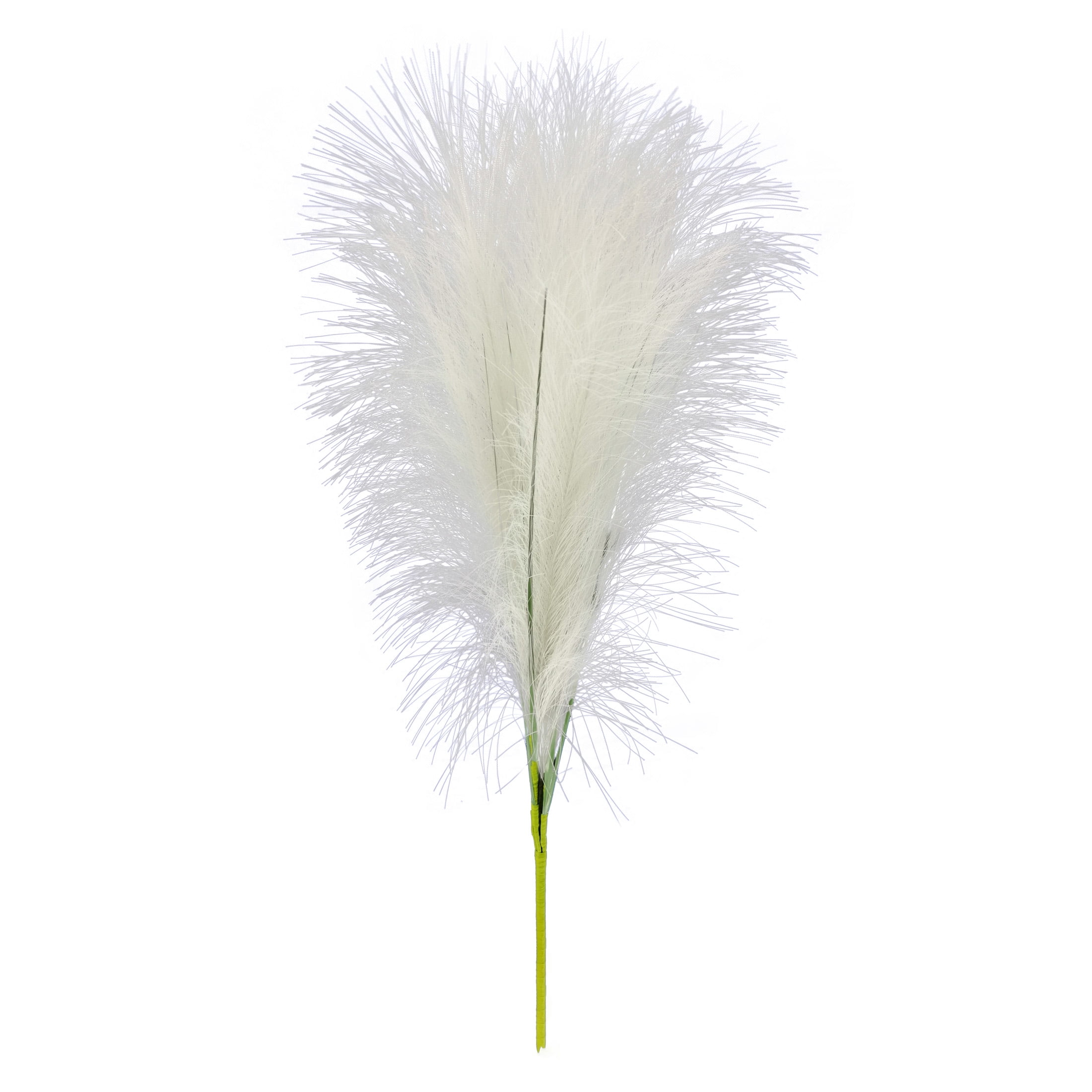 24" White Pampas Grass Bush with Iron Wire Stem