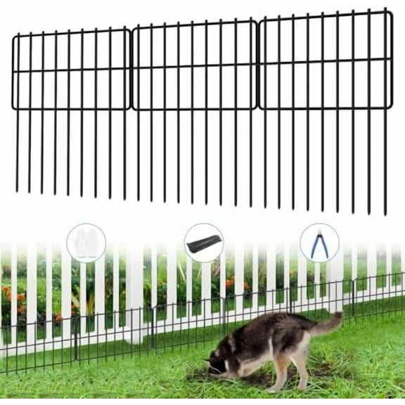 24 Panels Animal Barrier Fence, 1.25" Gap No Dig Fence, 17 in(H) X 26 Ft(L) Rustproof Metal Garden Fences Border Dog Rabbit Blocker, Small Wire Bottom Fencing for Outdoor Yard Patio Black