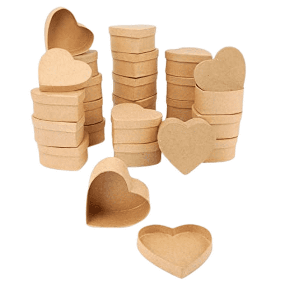 24 Paper Mache Heart Boxes with Lids - for Crafts, and Favors - Factory Direct Craft