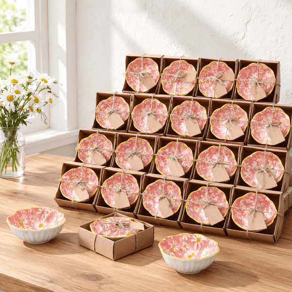 24 Party Favors For Guests Small Ceramic Bowl Bulk Gifts Set 3.3 Inch Fldesign Mini Dipping Sauce Dish With Card Box Bridal Pooja