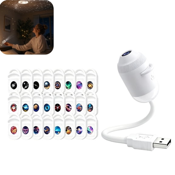 24-Pattern Sky Projection Night Light – USB Powered Star Projector for Nursery & Bedroom, Soft Glow Sleep Aid for Baby Feeding & Relaxation, Compact Portable Indoor Lamp