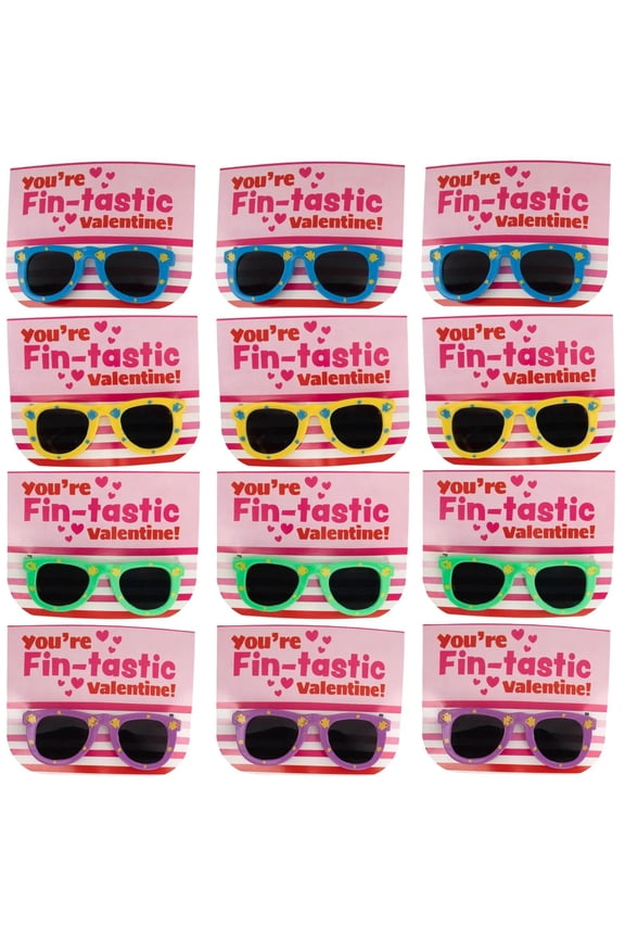 24 Pc. 5" Fish Print Sunglasses Valentine Exchanges with Card for 12