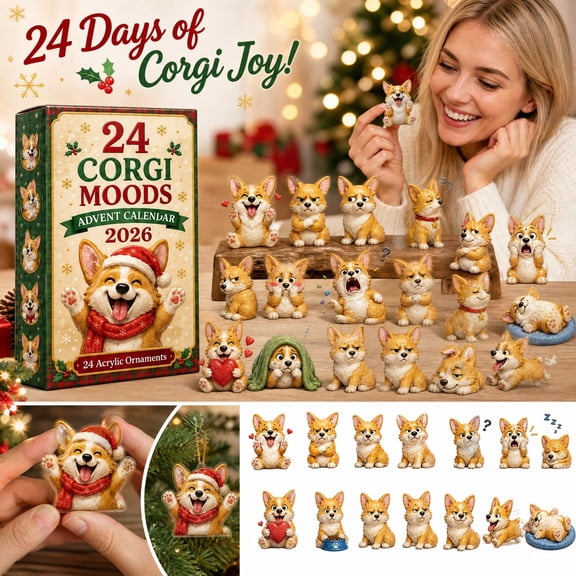 24 Pc Acrylic Corgi Advent Calendar with Festive Holiday Designs, Cute Dog Themed Hanging Tree Decor for Mom and Pet Lovers, Unique Christmas Countdown Gift Set 2026