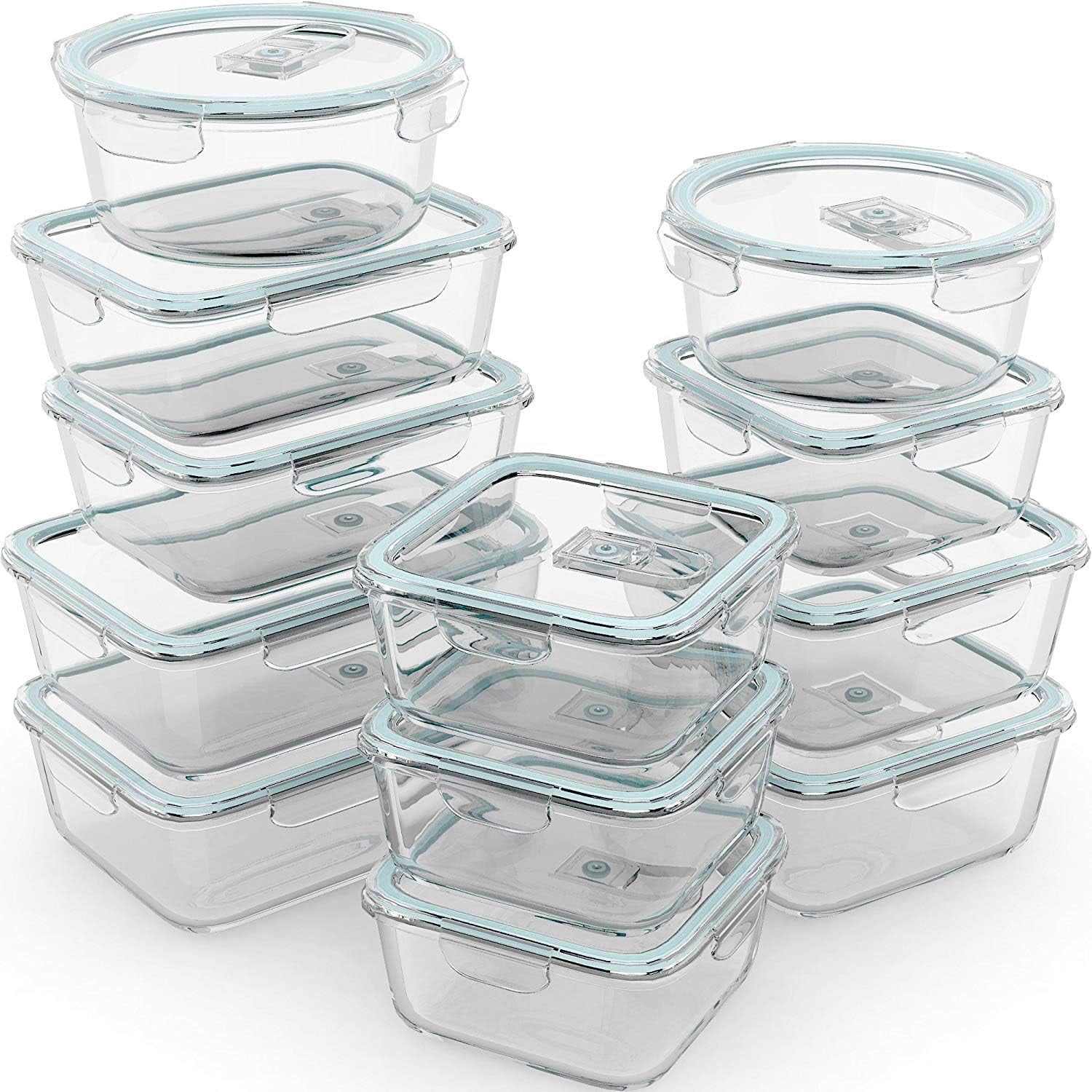 Steamable Containers 24 Pc Airtight Glass Food Storage Containers - Meal Prep Freezer To ...