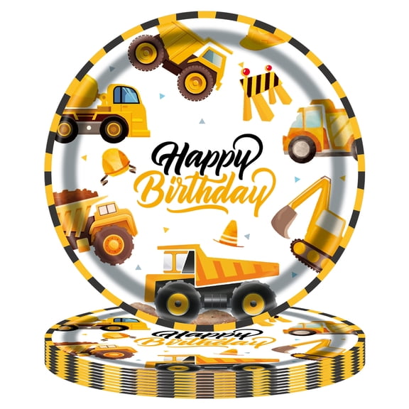 24-Pc Construction Party Tableware Set – Engineering Car Theme Disposable Plates & Cups | Boys Birthday BBQ Supplies | Digger/Tractor Themed Kids Party Decor