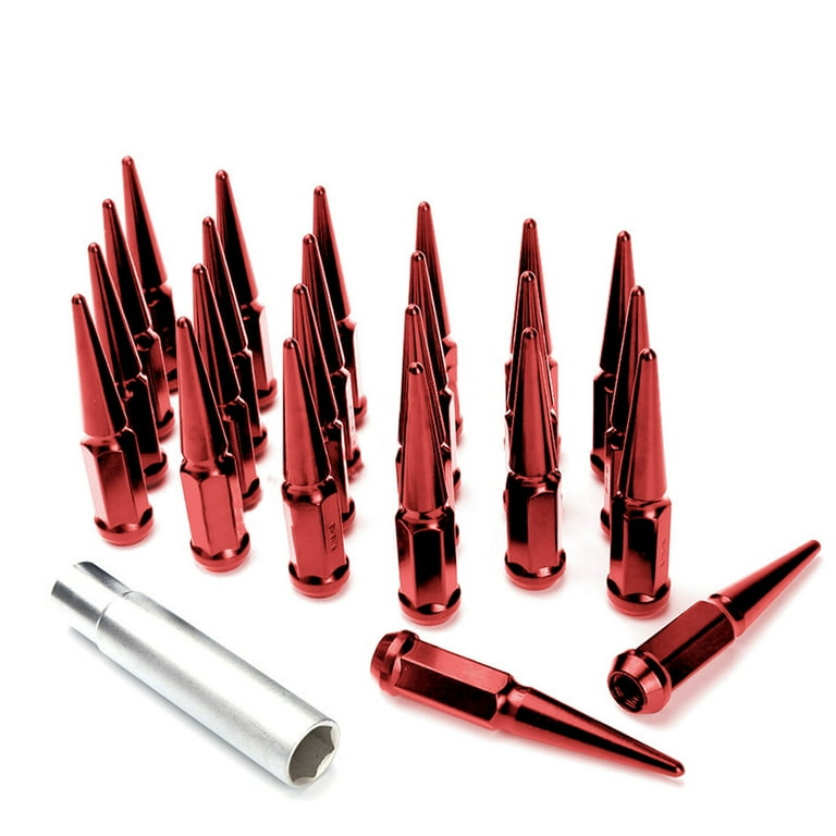 24 Pc Dodge Ram 5x5.5 Red Spike Lug Nuts 9 16 18 Spiked Metal Lug