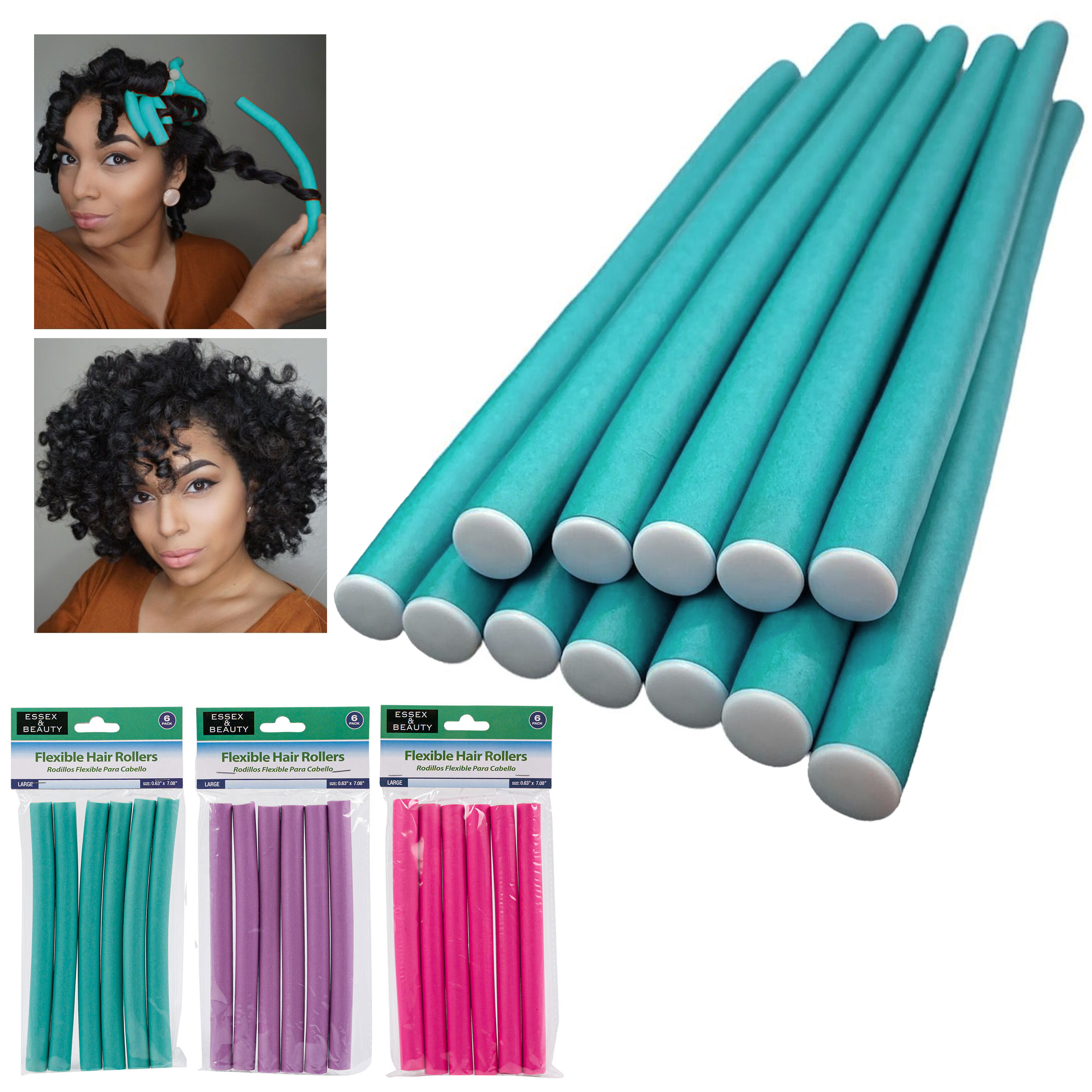 24 Pc Large Foam Flexi Rods Hair Rollers Perm Flexible Curl Salon