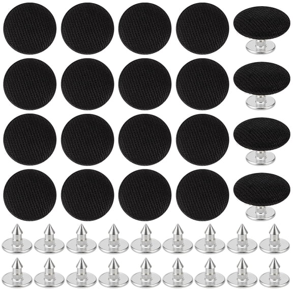 24 Pcs 0.55 Inch Baseball Cap Button Top Replacement Hats Button Black Cloth Covered for Hat Replacement Repair Jeans Blouse Sewing