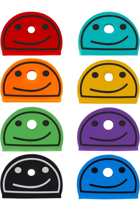 24 Pcs 1 Inch Smiley Face Key Cap Covers, Identifiers & Organizers, Painted Vinyl, 8 Colors