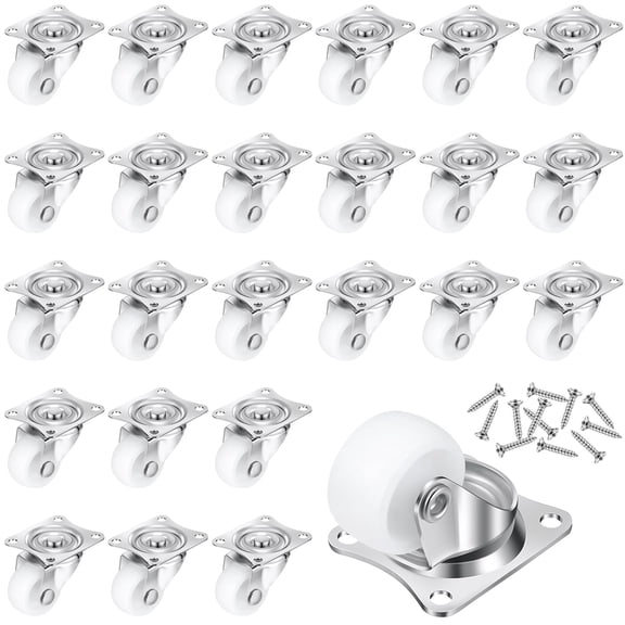 24 Pcs 1" Swivel Profile Casters Wheels for Furniture, Small Swivel PP Caster with No Noise 360 Degree, Total 66 Lbs Weighs Capacity for Furniture Appliances, Screws Included(White)