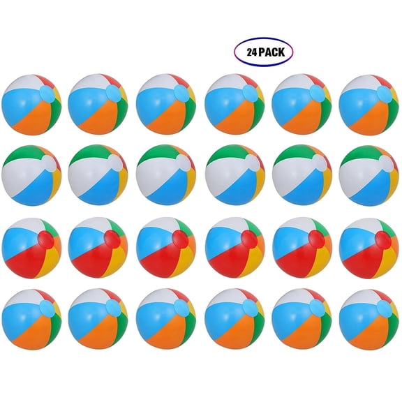 24 Pcs 10-Inch Rainbow Beach Balls Bulk, Inflatable Pool Party Toys for Summer Beach & Water Playing