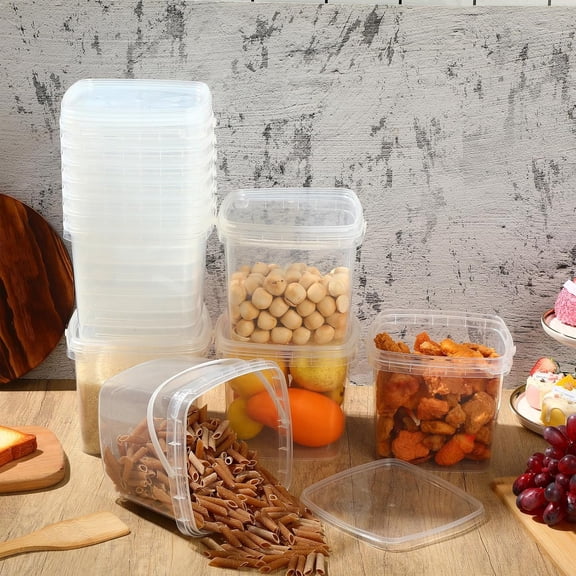 24 Pcs 101 oz Square Deli Containers with Lids and Handle Clear Plastic Food Containers Reusable Space Saver Restaurant Stackable Buckets for Meal Food Prep Kitchen Party Supplies