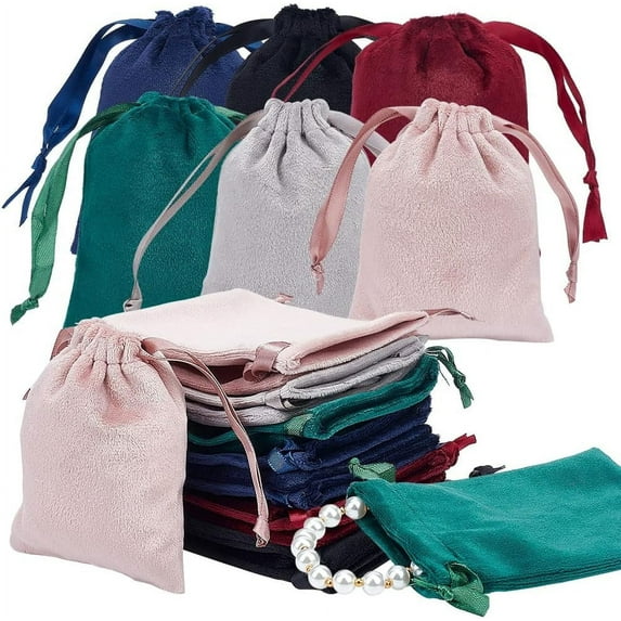 24 Pcs 10x8 cm 6 Colors Velvet Jewelry Drawstring Bags Rectangle Gift Bags with Satin Ribbon Baby Shower Bags Candy Pouches Favors Storage Bags for Christmas Party Wedding