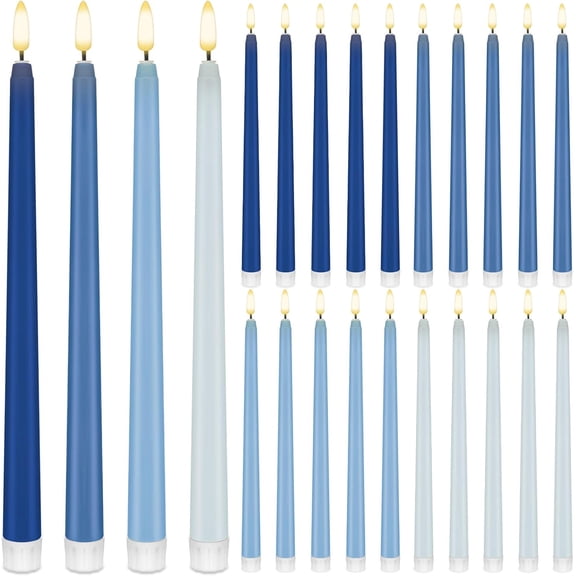 24 Pcs 11 Inch Blue Flameless Taper Candles Battery Operated LED Flickering Candlesticks Bestseling