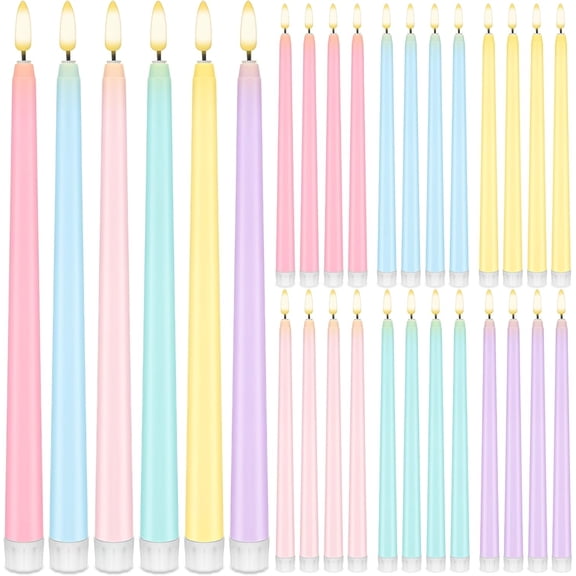 24 Pcs 11 Inch Pastel Flameless Taper Candles Battery Operated Flickering LED Candle Sticks for Easter Wedding Birthday Party Decor Bestseling
