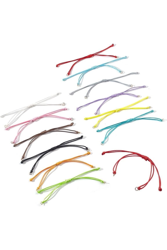24 Pcs 12 Colors Half Finished Polyester Thread Bracelets Adjustable Rope Thread Bracelet Slider Friendship Bracelet with Jump Rings
