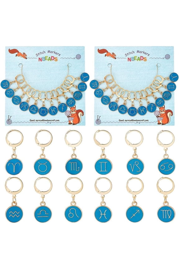 24 Pcs 12 Constellation Stitch Markers Alloy Enamel Crochet Stitch Marker Charms with Locking Clasp