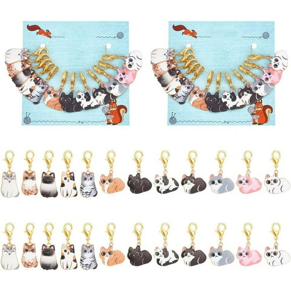 24 Pcs 12 Styles Cat Stitch Markers Enamel Charms Crochet Stitch Marker Removable Lobster Clasp Locking Stitch Marker for Knitting Weaving Sewing Needleworks Jewelry Making diy