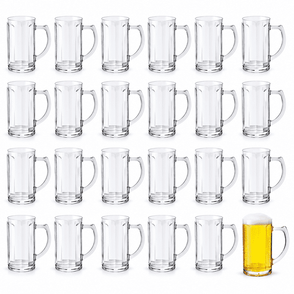 24 Pcs 12 oz Small Plastic Beer Mug Bulk Clear Beer Stein Handle