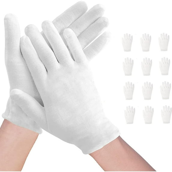 24 Pcs(12pairs) White Cotton Gloves for Dry Hands Moisturizing Gloves Overnight Eczema Gloves Sleep Gloves for Women Cosmetic Jewelry Silver Moisturizing Coin Inspection Gloves