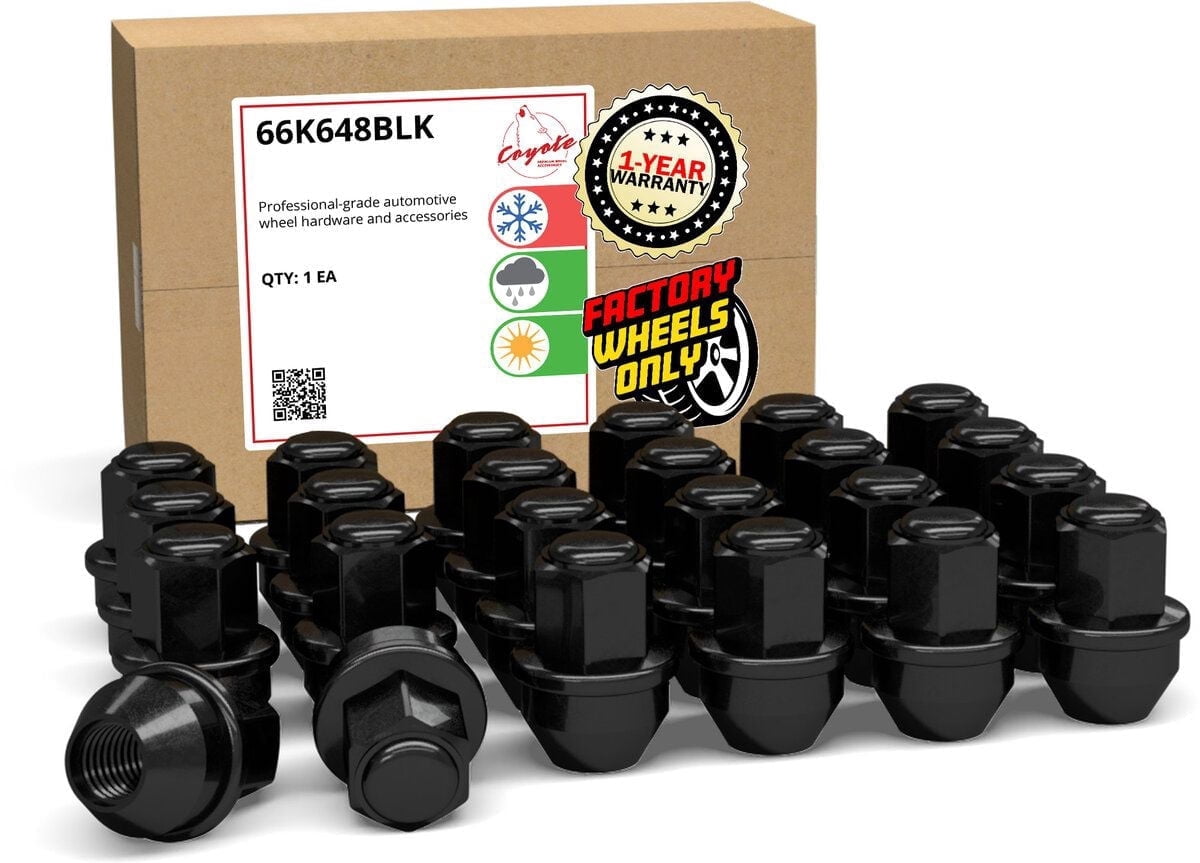 24 Pcs 14mm 1.50 14x1.50 Thread ACPZ-1012-B | 611-008 1.66" Long OEM Style Lug Nuts Chrome 7/8" Hex, Black, Fits 2015 + Ford F150 Expedition Lincoln Navigator | F150 Lightening