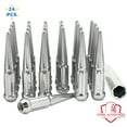 thumbnail image 1 of 24 Pcs 14mm 1.50 14x1.50 Thread Spike Spline Solid Metal 4.40" Long Lug Nuts Chrome Truck Spline, Silver, Fits Chevy Silverado 1500 2016+ Ford F 150 2012 + Ram 1500, 1 of 9