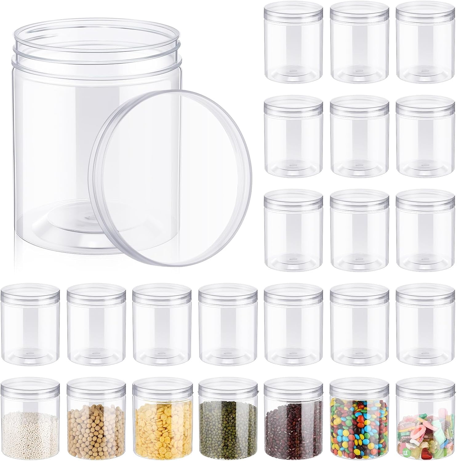 24 Pcs 16 oz Plastic Jars with Lids Clear Plastic Containers Wide Mouth ...