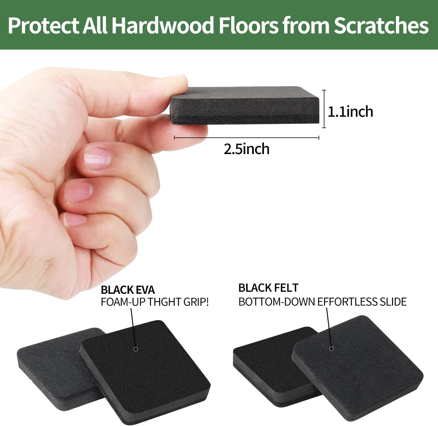 24 Pcs 2.5" Square Felt Furniture Movers Sliders For Hardwood Floors, Reusa