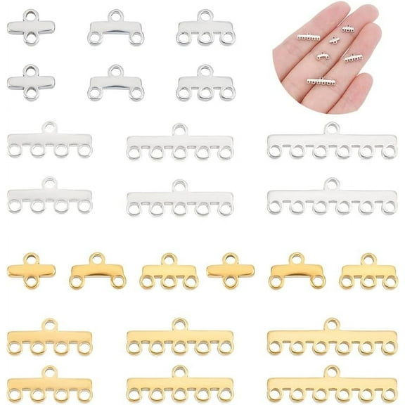 24 Pcs 2 Color 6 Styles 304 Stainless Steel Chandelier Component Links Multi Loop Connectors MultiStrand Clasps Lock Rectangle for Necklace Bracelet Jewellery Making Hole 1.2mm