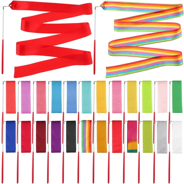 24 Pcs 2 Meters Dance Ribbons Streamers with Sticks Rhythmic Gymnastics ...