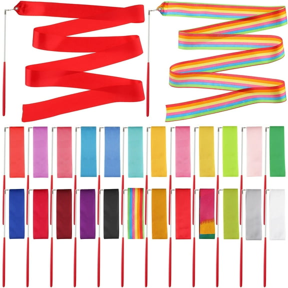 24 Pcs 2 Meters Dance Ribbons Streamers with Sticks Rhythmic Gymnastics Ribbon Art Dancing Artistic Baton Twirling Ribbons