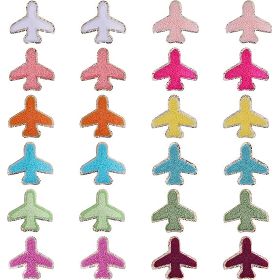 24 Pcs 2 Set Golden Edges Airplane Iron on Patches Mixed Color Airplane Appliques Sewing Patches for Clothing Jackets Bags Hat Sewing Embroidered Airplane Patches for DIY Decoration for DIY