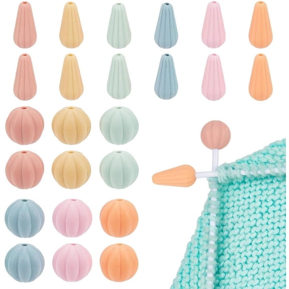 24 Pcs 2 Styles Pumpkin Knitting Needle Stoppers Silicone Knitting Needle Point Protectors Teardrop Needle Tip Stoppers Focal Beads for Pens Stitch Stoppers Supplies for DIY Crafts DIY Mixed Color