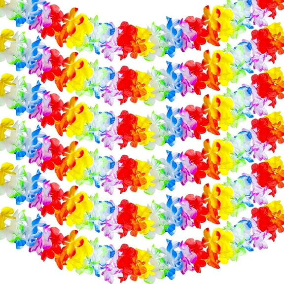 24 Pcs 20 Feet Each Tropical Flower Lei Garland, Colorful Hawaiian Lei Flower Garlands Banner Bulk for Summer Tropical Birthday Baby Shower Wedding Party Supplies Tiki Bar Decorations