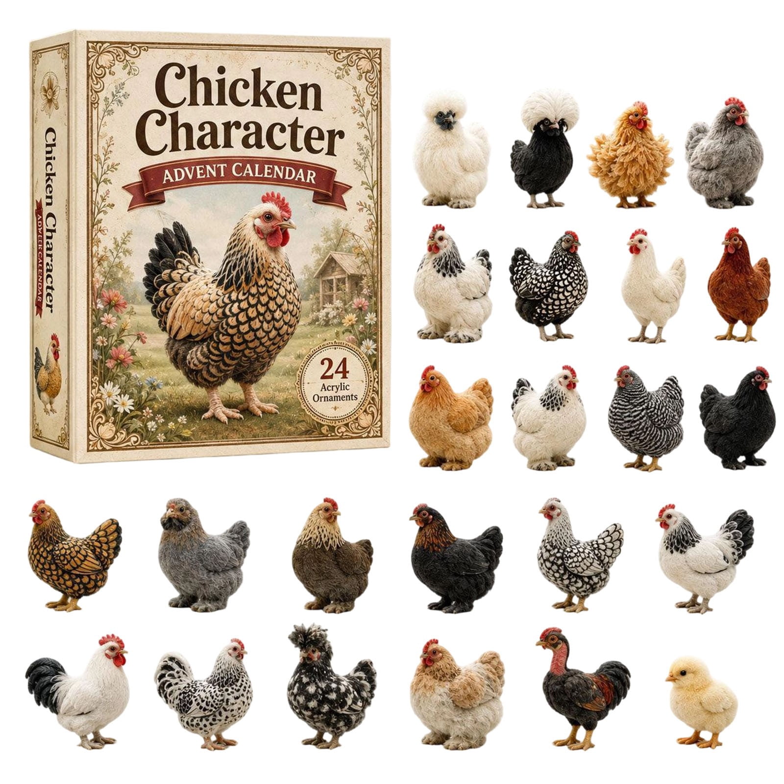 24 Pcs 2026 Chicken Character Advent Calendar, 24 Days Christmas ...