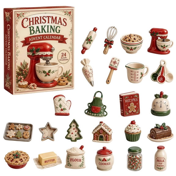 24 Pcs 2026 Christmas Baking Advent Calendar, 24 Days Countdown with Acrylic Baking Ornaments, Xmas Tree Decor Gift for Bakers & Kids
