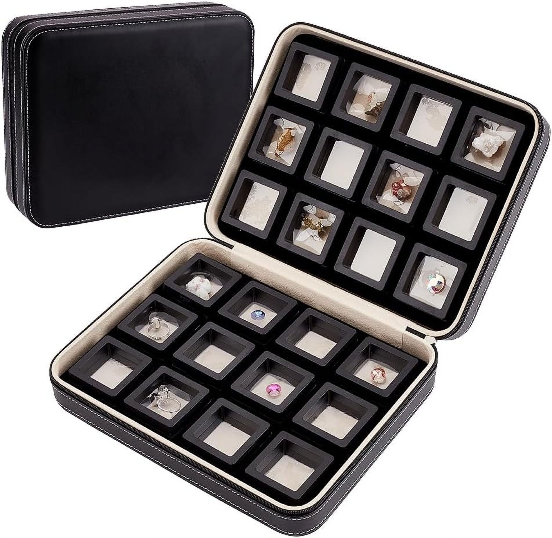 24 Pcs 2x0.8 Inch Floating Display Case with Leather Storage Box Black ...
