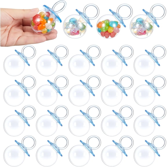 24 Pcs 3.15 Inch Mini Baby Shower Bottle Fillable Blue Plastic Candy Bottles Bulk Candy Container for Baby Shower Game Newborn Birthday Party Favors Gender Reveal Thank You Gift for Guest
