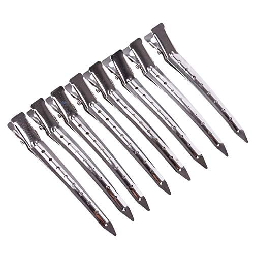 24 Pcs 3.54 Inches Duck Billed Silver Alligator Hair Clips with Holes for Hair Extensions