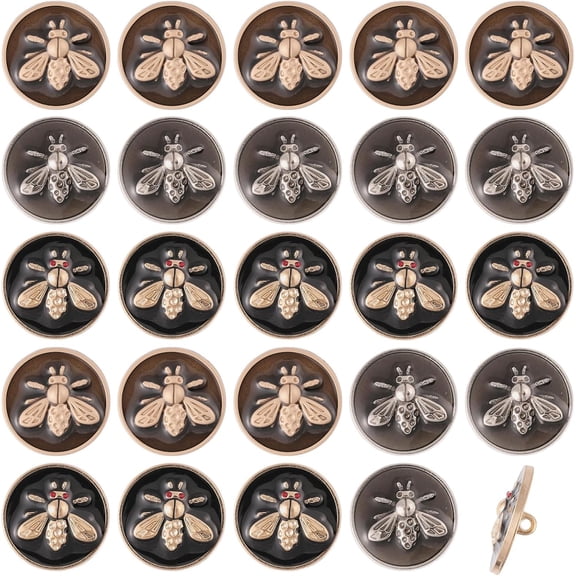24 Pcs 3 Colors Bee Alloy Enamel Shank Buttons Bee Flat Round Electroplated Sewing Coat Buttons 23 MM/0.9 inch Sewing Button for DIY and Decoration